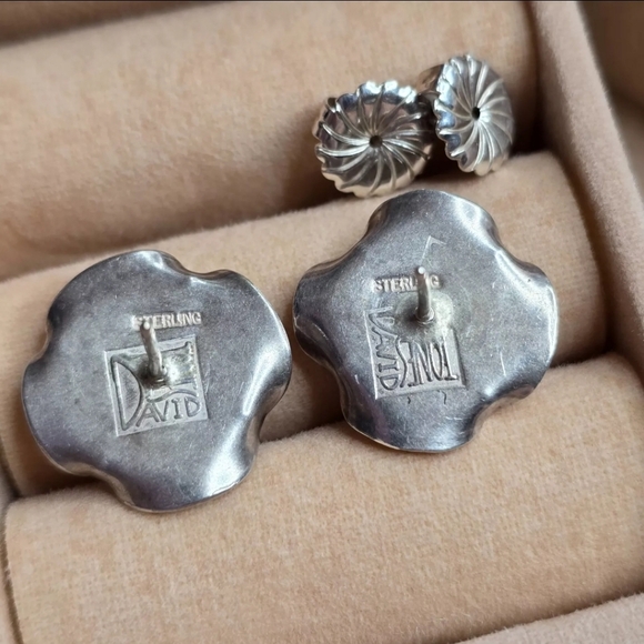 Vintage Sterling Silver Button Earrings - Picture 3 of 4